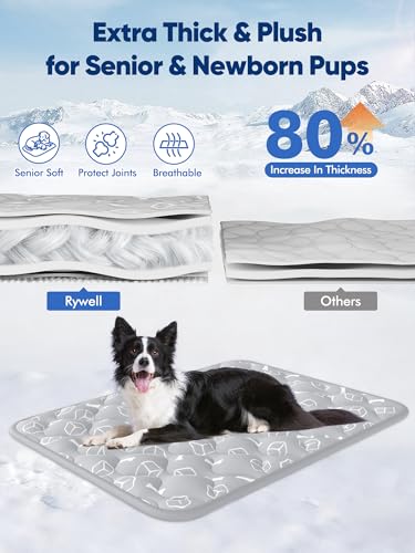 Rywell Dog Cooling Mat 2.0, Elegant Grey, 44"*32" Thick & Durable Cooling Mat for Extra Large Dogs, Extended Cooling with Waterproof & Color-Changing