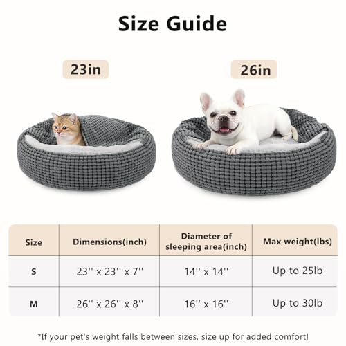 SIWA MARY Small Dog Bed with Attached Blanket, Cozy Donut Cuddler Anti-Anxiety Hooded Pet Beds Calming Cave Bed. Orthopedic Round Puppy Beds for Dogs or Cats Washable, Anti-Slip Bottom, 23inch