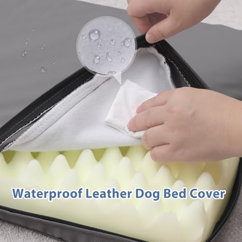 Vonabem Large Dog Bed Waterproof Outdoor, XL Crate Pad 42 inch Washable, Leather Pet beds with Removable Cover, Foam Orthopedic Anti-Slip XLarge Kennel Pads Reversible Wipeable, 41"x27" Grey