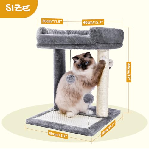 PAWZ Road Cat Scratching Post Bed, Small Cat Tree Tower with Cat Scratcher Pad Large Top Removable Bed with Play Ball Great for Kittens and Cats