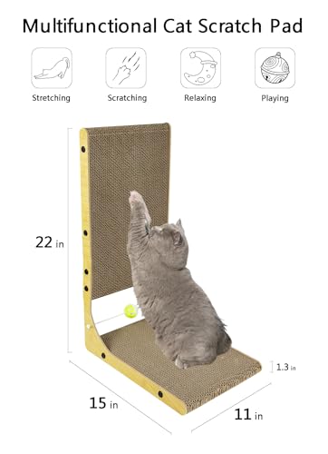 3-Pack WRBTA Cardboard cat Scratcher,L Shape Cat Scratch Pad Wall Mounted, Cat Scratching Cardboard with Ball Toy for Indoor, Cardboard Cat Scratcher with Double-Sided Usability.cat Scratching Post