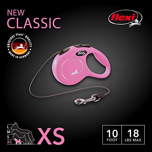 FLEXI® Classic XS Cord Retractable Dog Leash (Pink)-10 ft for Extra Small, Tiny Dogs up to 18 lbs| Ultra Compact Pocket-Size, 3-Finger Grip, German