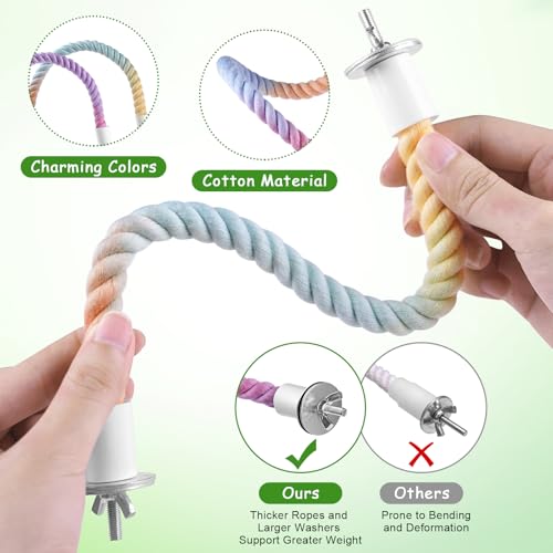 3 Pcs Bird Rope Perches Gradient Color, Bendable Parrot Bird Perch Rope Stand for Cage, Stand Climbing Stand Toy for Cockatiels, Lovebirds, Budgies, Parakeets (2 Short + 1 Long)