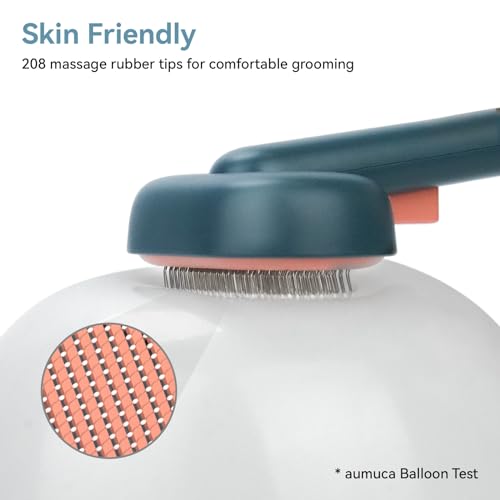 Aumuca Skin Friendly Self-Cleaning Slicker Brush for Dogs & Cats, Gentle Pet Grooming Tool for Shedding & Deshedding, Efficient Hair Remover for Long & Short Haired Pets
