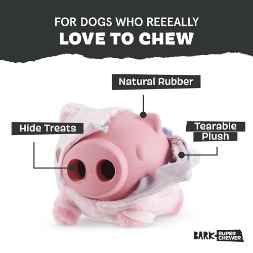 Barkbox Hambone Super Chewer Tough Dog Chew Toy for Aggressive Chewers, Plush Cover with Rubber Core - 2 Toys in 1 – Two Layer Treat Dispensing Dog