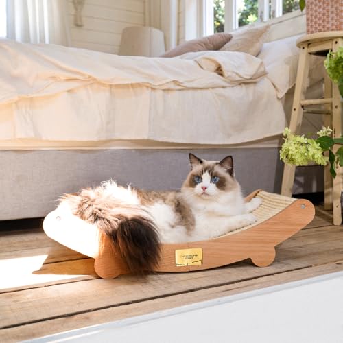 CHEERHOME PETS Sisal Cat Scratcher Bed for Indoor Cats Hammock for Scratching Pad Cat Chair Natural Sisal Scratch Post for Large Cats Scratcher Lounge, Wooden Cat Furniture(Large)