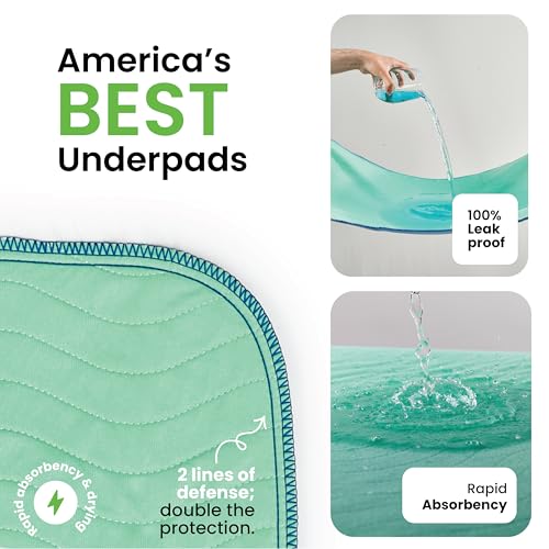 IMPROVIA Washable Underpads, 34" x 36" (Pack of 4) - Heavy Absorbency Reusable Bedwetting Incontinence Pads for Kids, Adults, Elderly, and Pets - Waterproof Protective Pad for Bed, Couch, Sofa, Floor