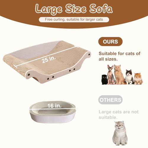 Cat Scratcher Bed Cardboard Cat Scratch Couch Board 25 inches Large Cat Scratching Sofa Lounge & Scratch Pad for Indoor Cats, Furniture Protector