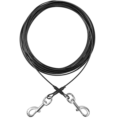 Dog Tie Out Cable,50ft Dog Run Cable,Tie-Out Cable for Small Dogs Up to 60 lbs,Dogs Leash Tether for Yard,Camping and Outside