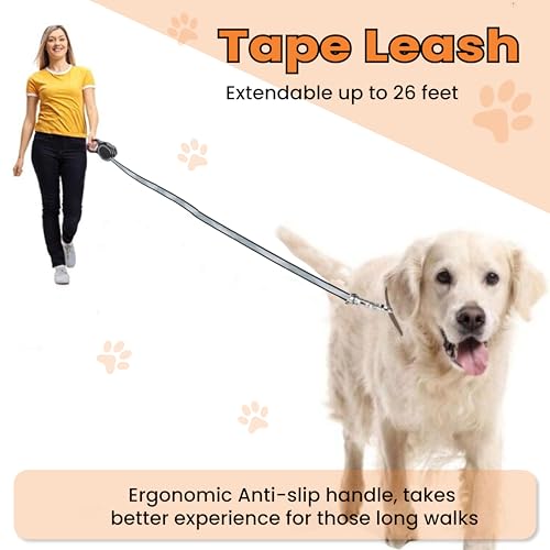 Retractable Dog Leash – Extendable up to 26 FT, Heavy Duty Nylon Tape, No-Tangle, One-Handed Brake & Lock, for Small to X-Large Dogs up to 110 lbs