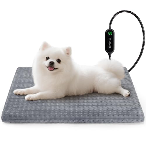 Cat Heating Pad, Waterproof Heated Cat Dog Bed with Adjustable Temperature & Timer, Electric Pet Mat for Indoor Cats Dogs, Chew Resistant Steel Cord（Small: 18"x16" Gray）