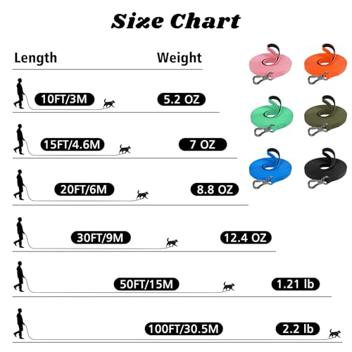 XiaZ Long Leash for Dogs Waterproof, Training Long Line Lead with Padded Handle for Large Medium Small Dogs Outside Walking, Playing, Camping, or