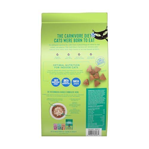 Tiki Cat Born Carnivore Indoor Health Dry Cat Food, Trout & Menhaden Fish Meal, 3 lbs. Bag