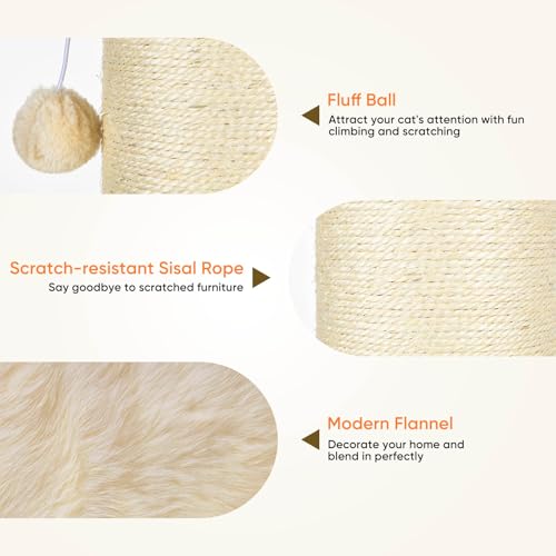 PAWSCRAT Cat Scratching Post 32 Inch High, 5.5 Inch Large Diameter Natural Sisal Cat Scratch Post, Scratch-Resistant and Durable Tall Cat Scratcher for Indoor Cats, Protect Your Furniture, Beige