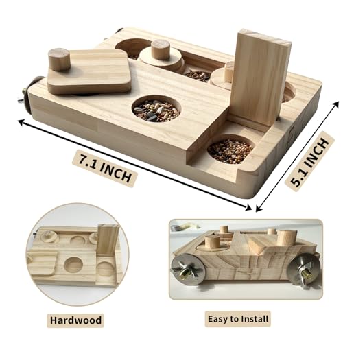 FlidRunest Wooden Bird Foraging Puzzle Toys for Parrots, Parakeet, Cockatiel, Sun Conures - Birds Interactive Mental Enrichment Toy, B ird Seed Slow Feeder Toy for Cage