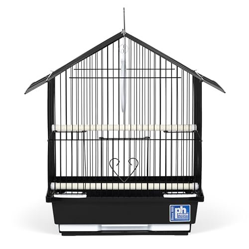 Prevue Pet Parakeet Manor Bird Cage with Handle - Versatile Carrier for Home or Travel, Small Bird Accessories, Easy Storage, Ideal for Canaries, Budgies, Finches, Parakeets, and More - Black