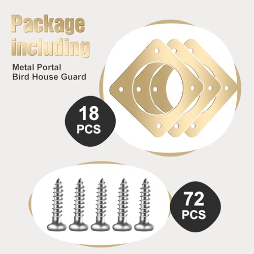 Hotop 18 Pcs 1 1/2'' Opening Metal Bird House Guard Portal Bird House Hole Protector with Copper Open Protector Guards for Eastern Bluebird Rooms Sparrow Houses(Opening)