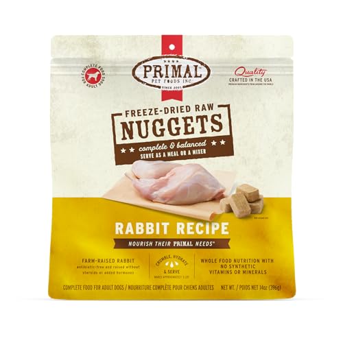 Primal Freeze Dried Raw Dog Food Nuggets, Rabbit, Complete & Balanced Meal, Also Use as Topper or Treat, Premium, Healthy, Grain Free, High Protein Raw Dog Food, 14 oz