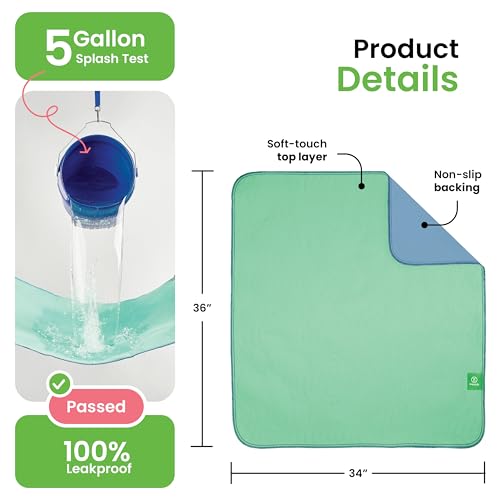 IMPROVIA Washable Underpads, 34" x 36" (Pack of 4) - Heavy Absorbency Reusable Bedwetting Incontinence Pads for Kids, Adults, Elderly, and Pets - Waterproof Protective Pad for Bed, Couch, Sofa, Floor
