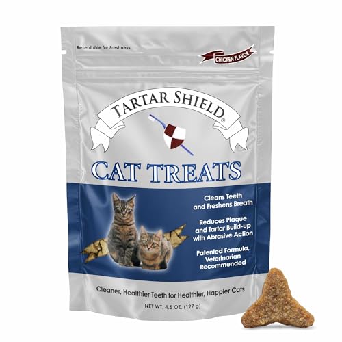 Tartar Shield Cat Treats | Daily Dental Treats | Cleans Teeth & Gums Fresh Breath Natural Oral Health Support | Wholesome & All-Natural Bites | USA Made | Tasty Chicken Flavor