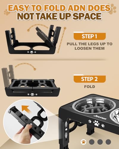 Jovrun Elevated Dog Bowls for Small Medium Large Size Dogs, Non-Slip Dog Feeder with 2 Food Water Bowls, 2-5 Heights Adjustable Raised Bowls Stand