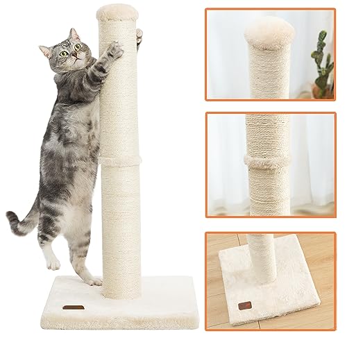 34inch Cat Scratching Post with Natural Sisal Rope 4.3Inch Large Diameter Scratcher Post Tree for Indoor Cats Beige