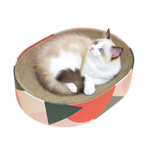ComSaf Cat Scratcher Cardboard Bed Lounge Couch for Indoor Cats Oval Shape 17"x13", Kitty Cat Scratching Pad Recycle Corrugate Scratcher Long Lasting Furniture