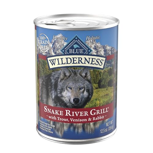 Blue Buffalo Wilderness Snake River Grill Natural High Protein Wet Food for Adult Dogs, Trout, Venison & Rabbit, 12.5-oz Cans, 12 Count