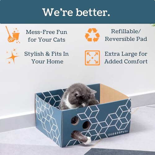 Extra Large Cardboard Cat Scratcher with Refillable Double-Sided Scratch Pad, No‑Mess Cat Scratching Box for Indoor Cats