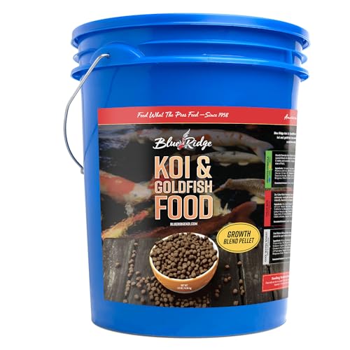 Blue Ridge Koi Fish Food 14lb - Koi Food 3/16” Large and Mini Blend Growth Formula, Goldfish Food, Premium Fish Food for Ponds, Ponds Fish Food, Floating Pond Pellets