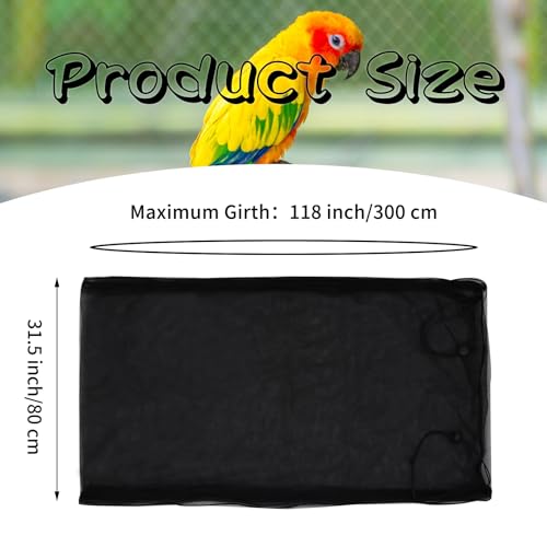 Daoeny Bird Cage Seed Catcher, Large Bird Cage Cover, Adjustable Soft Airy Nylon Mesh Net, Birdcage Cover Skirt Seed Guard for Parrot Parakeet Macaw African Round Square Cages (Black)