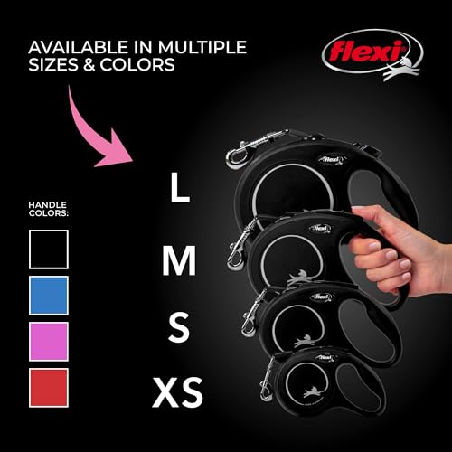 FLEXI New Classic Tape Retractable Dog Leash for Large Dogs Upto 110 lbs. – 26 ft., Black | Tangle Free Pet Walking Leash with One-Handed Brake, Pause, Lock|German Quality Product