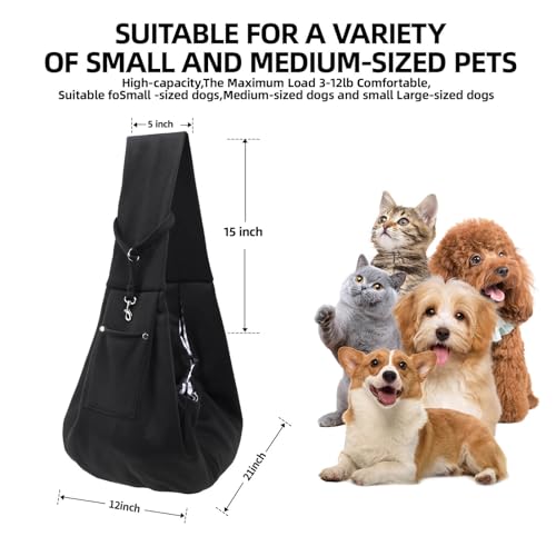 Dog Carrier Sling - Reversible Puppy Carrier Purse with Storage Pocket, Hand-Free Dog Sling Carrier for Carry Small Dogs and Cats, Travel Safety Harness, Dog and Cat Harness(Black)
