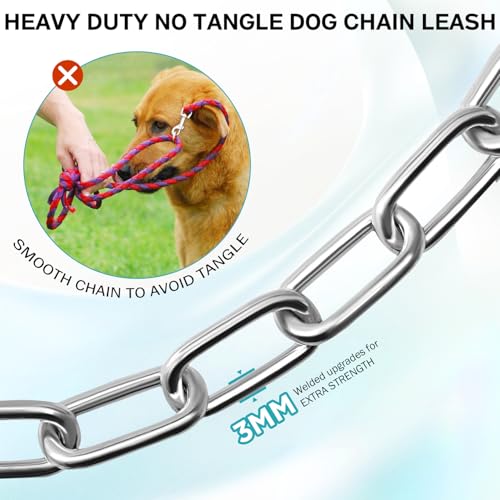 Heavy Duty Dog Chain for Yard-15FT Metal Dog Chain Leash Chew Proof,Long Dog Lead for Outside with Strong Swivel Hook,Outdoor Dog Runner for