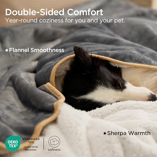 Bedsure Waterproof Blanket for Bed - Sherpa Fleece Waterproof Dog Blankets for Large Dogs, Pet Blankets for Bed/Couch, Soft Plush Reversible Furniture Protector, King Size, 108"x86", Grey
