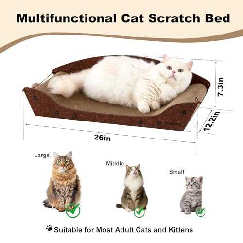 26'' Cardboard Cat Scratcher Bed - Large Scratcher Couch for Indoor Cats, Orthopedic Scratching Board, Lounger Scratching Couch with Bells