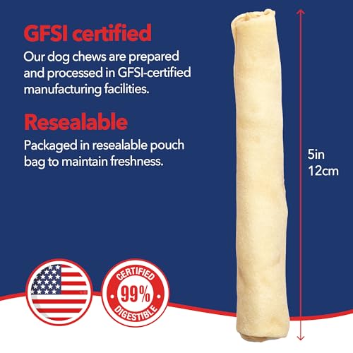 Pet Factory 100% Made in USA Beefhide Chip Rolls Dog Rawhide Chews, Thick, Dog Chews Long Lasting from American Cattle, Dog Chew Bones, 5 Inches