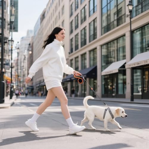 Retractable Dog Leash Automatic Telescopic Tractor Dog Tape, 30 FT Dog Walking Leash for Medium Large Dogs up to 77 lbs with Non-Slip Handle,Night