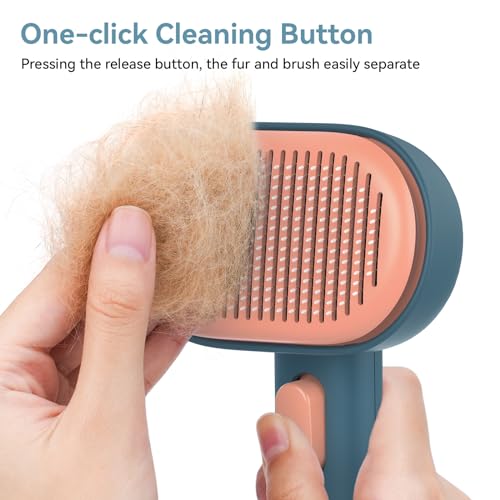 Aumuca Skin Friendly Self-Cleaning Slicker Brush for Dogs & Cats, Gentle Pet Grooming Tool for Shedding & Deshedding, Efficient Hair Remover for Long & Short Haired Pets