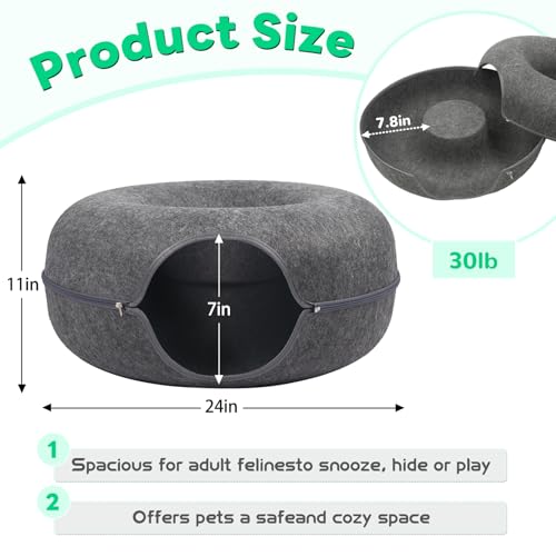 Cat Caves for Indoor Cats, Large Cat Tunnel for Multiple & Large Cats, Scratch Detachable Peekaboo Cat Cave Bed, Kitten Donut Kitty Hideaway Up to 45 Lbs
