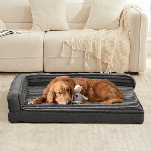 WINDRACING Orthopedic Dog Beds for Large Dogs, XLarge Waterproof Dog Bed with L Bolster Sides, Washable Big Pet Bed with Removable Cover & Non-Slip Bottom, 40 x 28 inch, Gray