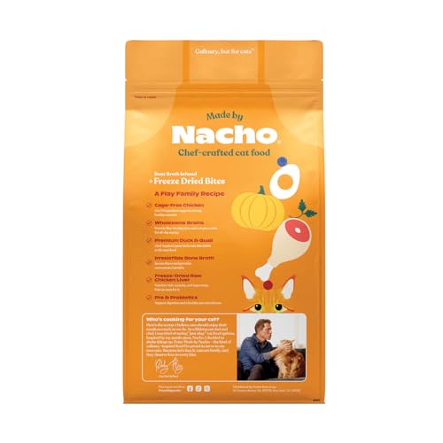 Made by Nacho Dry Cat Kibble 10lb Bag, High Protein Premium Cat Food with Freeze-Dried Pieces, Cage-Free Chicken, Duck & Quail, Limited Ingredients, Single Bag