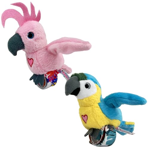 Birds 2 Pack - Cockatoo & Blue Parrot - Slap Bracelet Interactive Plush Toy Birds, They Chat-Sing-Mimic Each Other, Flap Wings, Kids 3+