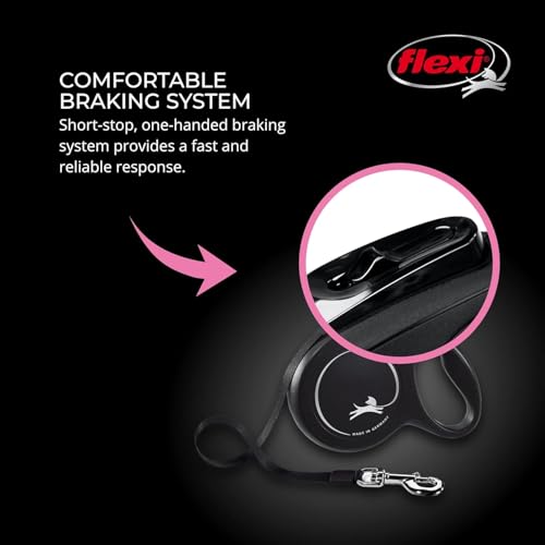 FLEXI New Classic Cord Retractable Dog Leash for Small Dogs up to 26 lbs. – 16 ft., Black | Tangle-Free Pet Walking Leash with One-Handed Brake