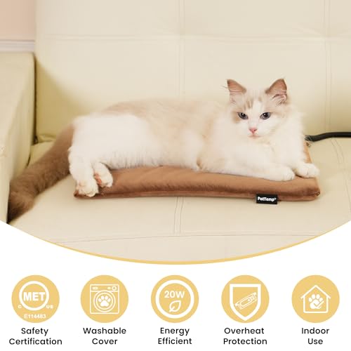 Pet Heating Pad for Cats Dogs Indoor & Sheltered Outdoor Waterproof Heated Cat Bed Heated Dog Bed Chew Resistant Cord Constant Temperature Brown 16 x 13 Inch