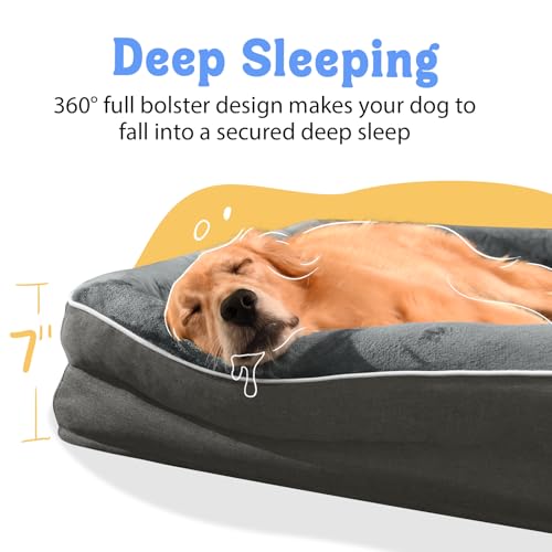 Washable Orthopedic Large Dog Bed - Removable Orthopedic Foam Dogs Beds with Bolsters Waterproof Large Dog Bed and Non-Slip Bottom Extra Large Dogs Beds Sofa