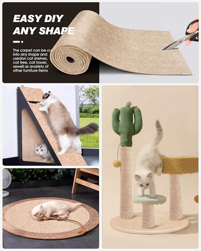 Cat Scratch Furniture Protector, Trimmable Self-Adhesive Carpet, DIY Climb Cat Scratcher Mat for Covering Cat Tower and Couch Protector from Cat Claws（Beige）