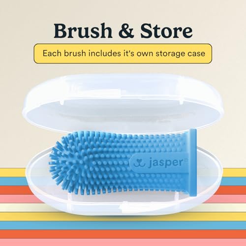 Jasper Dog Toothbrush, 360 Dog Tooth Brushing Kit, Finger Toothbrush, Cat Tooth Brush, Teeth Cleaning, Pet Tooth Brush for Small & Large Pets, Pet Toothpaste Not Included, 2-Pack Blue