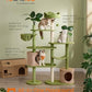 Feandrea Cat Tree, 68.1-Inch Tall Cat Tower, Multi-Level Plush Condo with Artificial Leaves, 3 Scratching Posts, 2 Pompoms with Bells, Grass Green and Camel Brown UPCT330C01