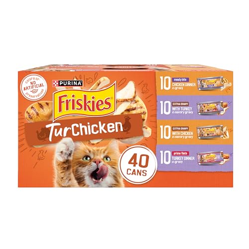 Purina Friskies Wet Cat Food Gravy Variety Pack, TurChicken Extra Gravy Chunky, Meaty Bits and  Filets - (Pack of 40) 5.5 oz. Cans